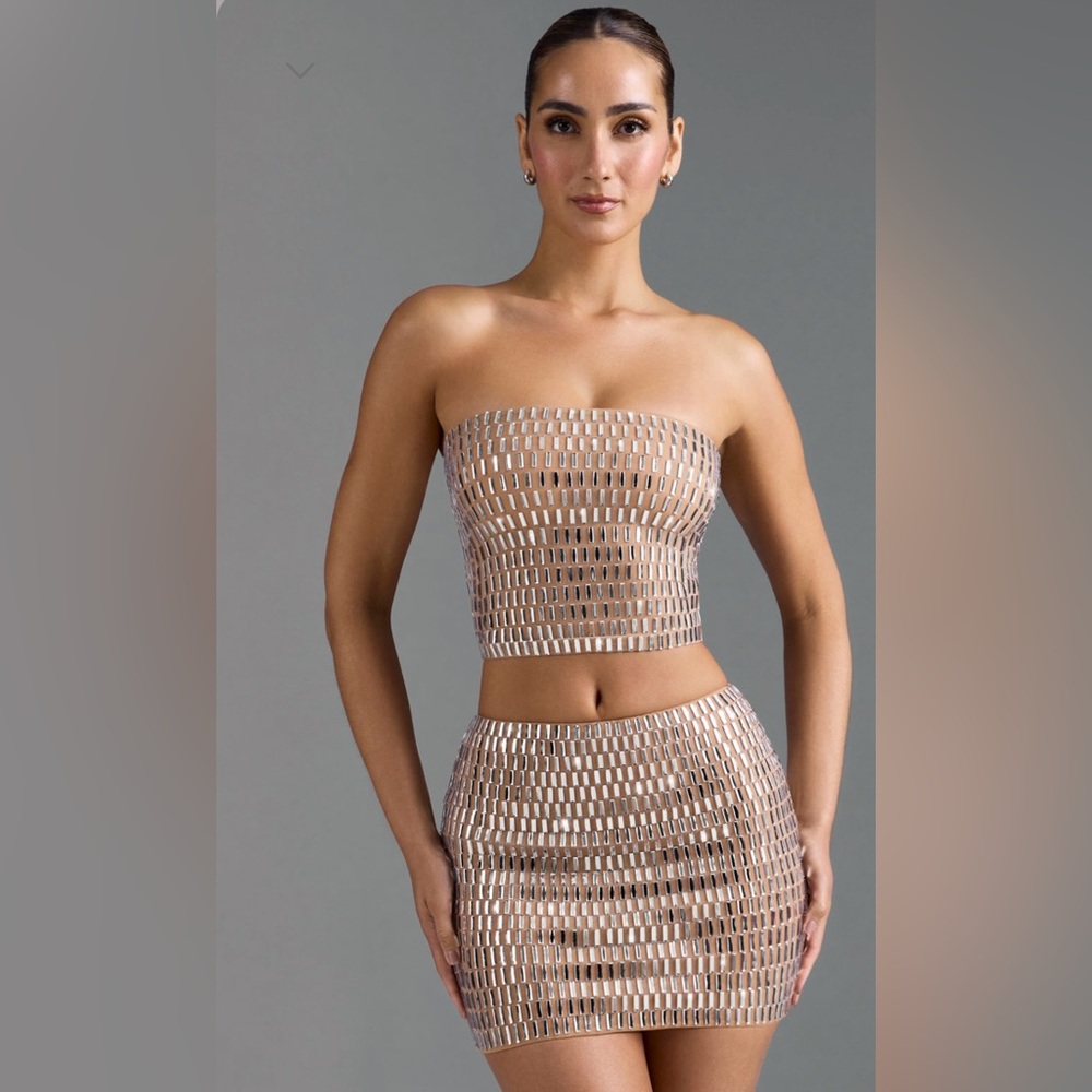 Embellished bandeau and skirt set